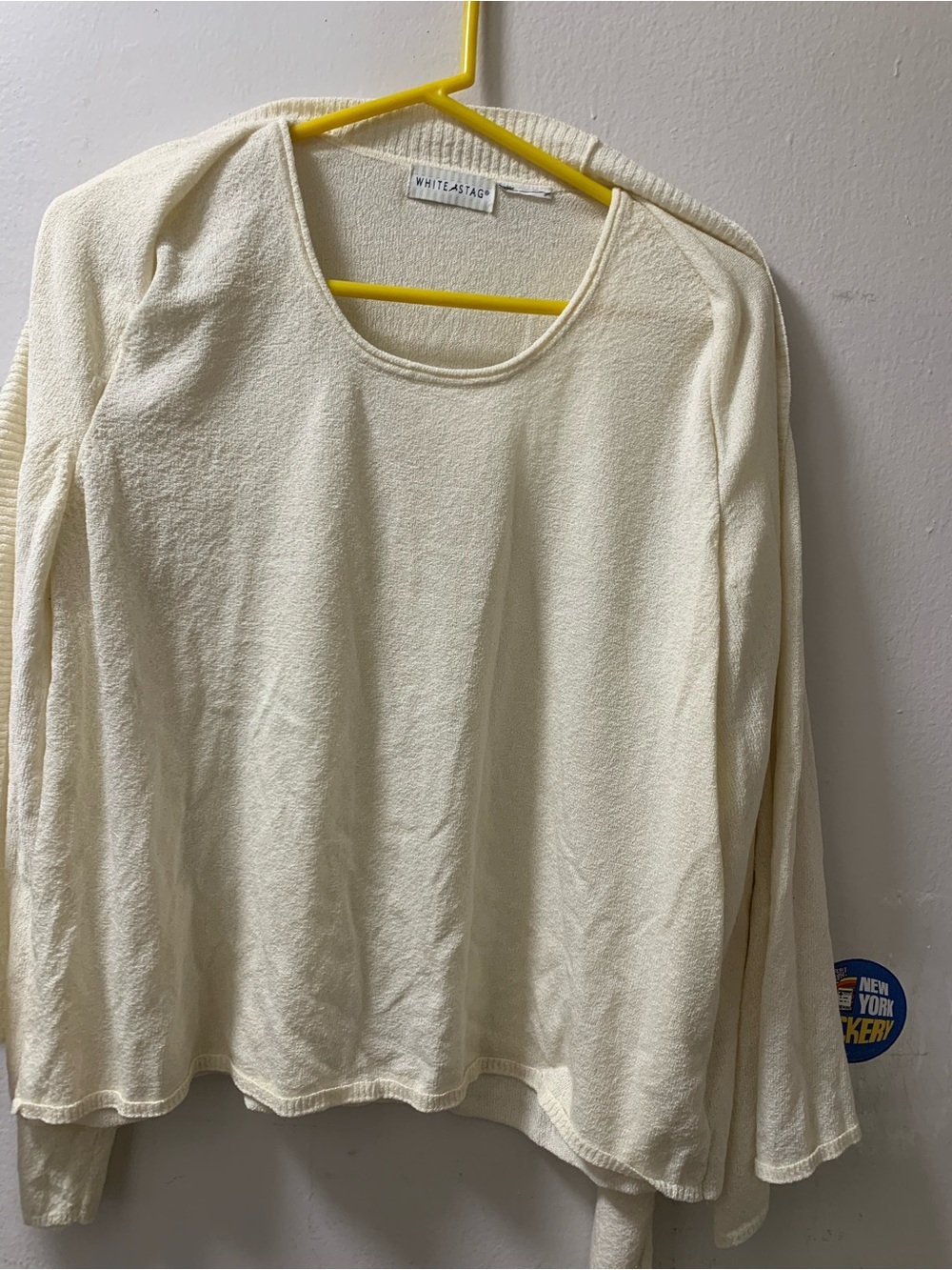 White + Warren Cream Scoop Neck Long Sleeve Top